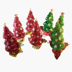 Tinsel Christmas Tree Balloon Weight Table Centerpiece Snowflake Red Green lot 7